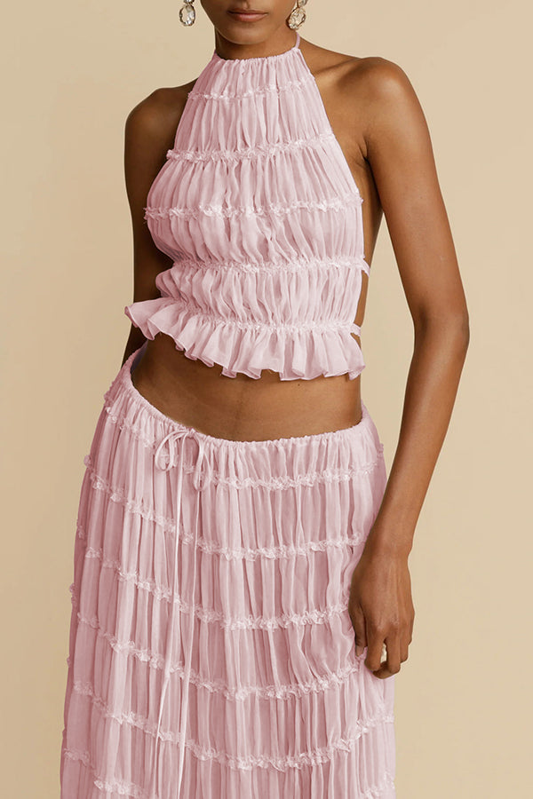 FALUVA Tes Halter Tank - Pleated Back & Lace