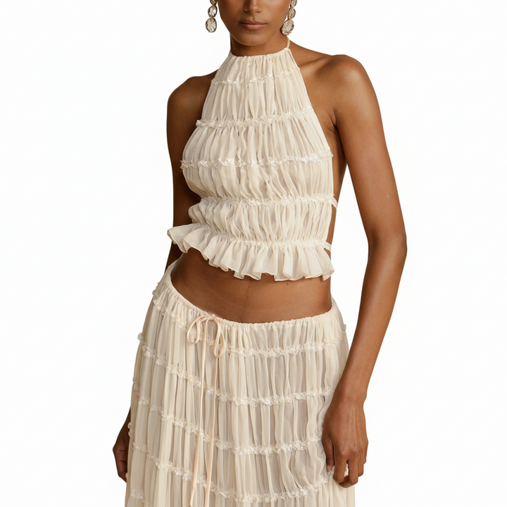 FALUVA Tes Halter Tank - Pleated Back & Lace