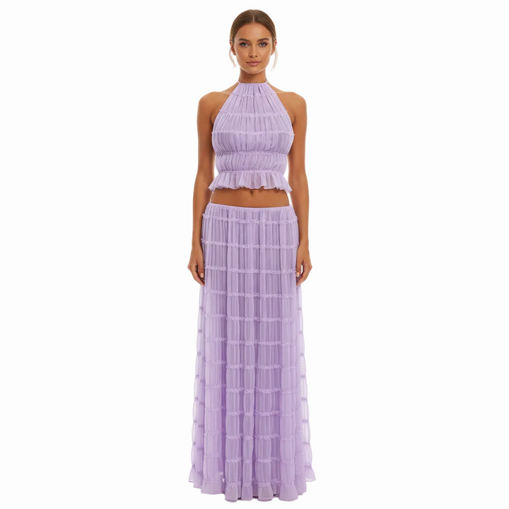 FALUVA Tes Halter Tank - Pleated Back & Lace Purple
