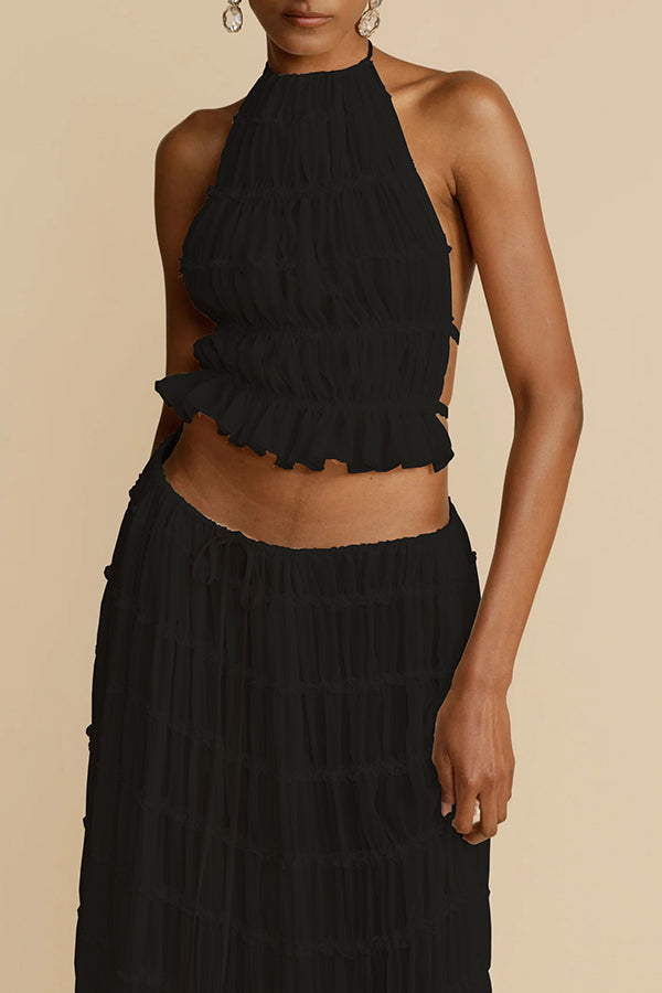 FALUVA Tes Halter Tank - Pleated Back & Lace