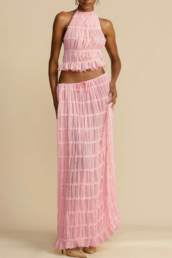 FALUVA Tes Halter Tank - Pleated Back & Lace