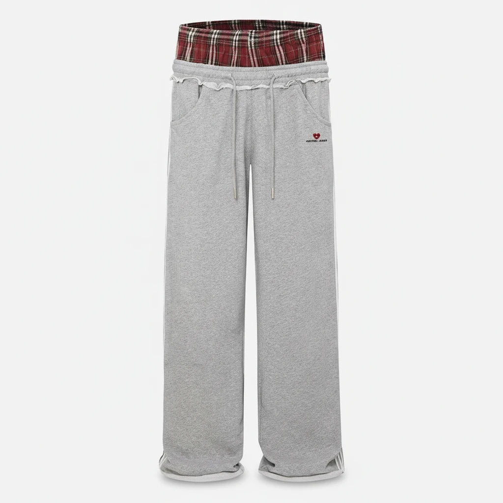 FALUVA Unisex Double Waist Baggy Sweatpants Gray