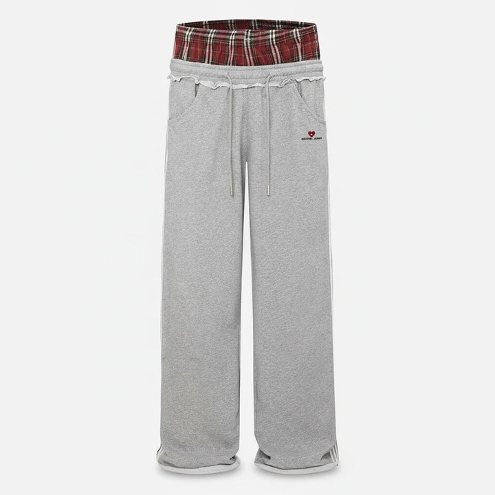 FALUVA Unisex Double Waist Baggy Sweatpants Gray