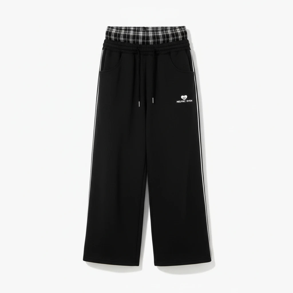 FALUVA Unisex Double Waist Baggy Sweatpants Black
