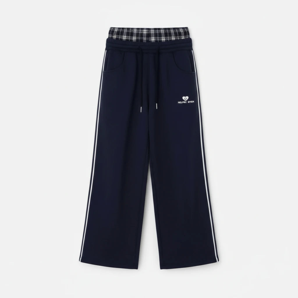 FALUVA Unisex Double Waist Baggy Sweatpants Blue