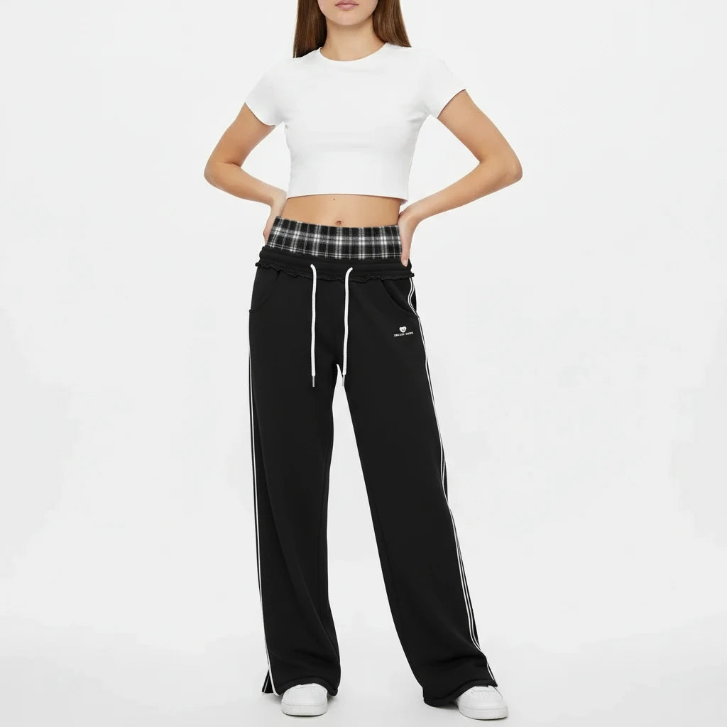 FALUVA Unisex Double Waist Baggy Sweatpants