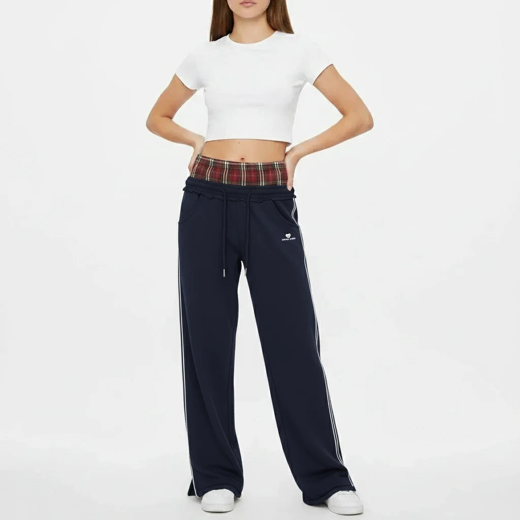FALUVA Unisex Double Waist Baggy Sweatpants
