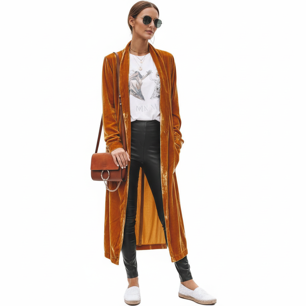 FALUVA Uzi Velvet Kimono Coat Brown