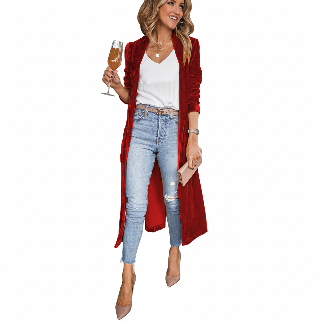 FALUVA Uzi Velvet Kimono Coat Wine Red