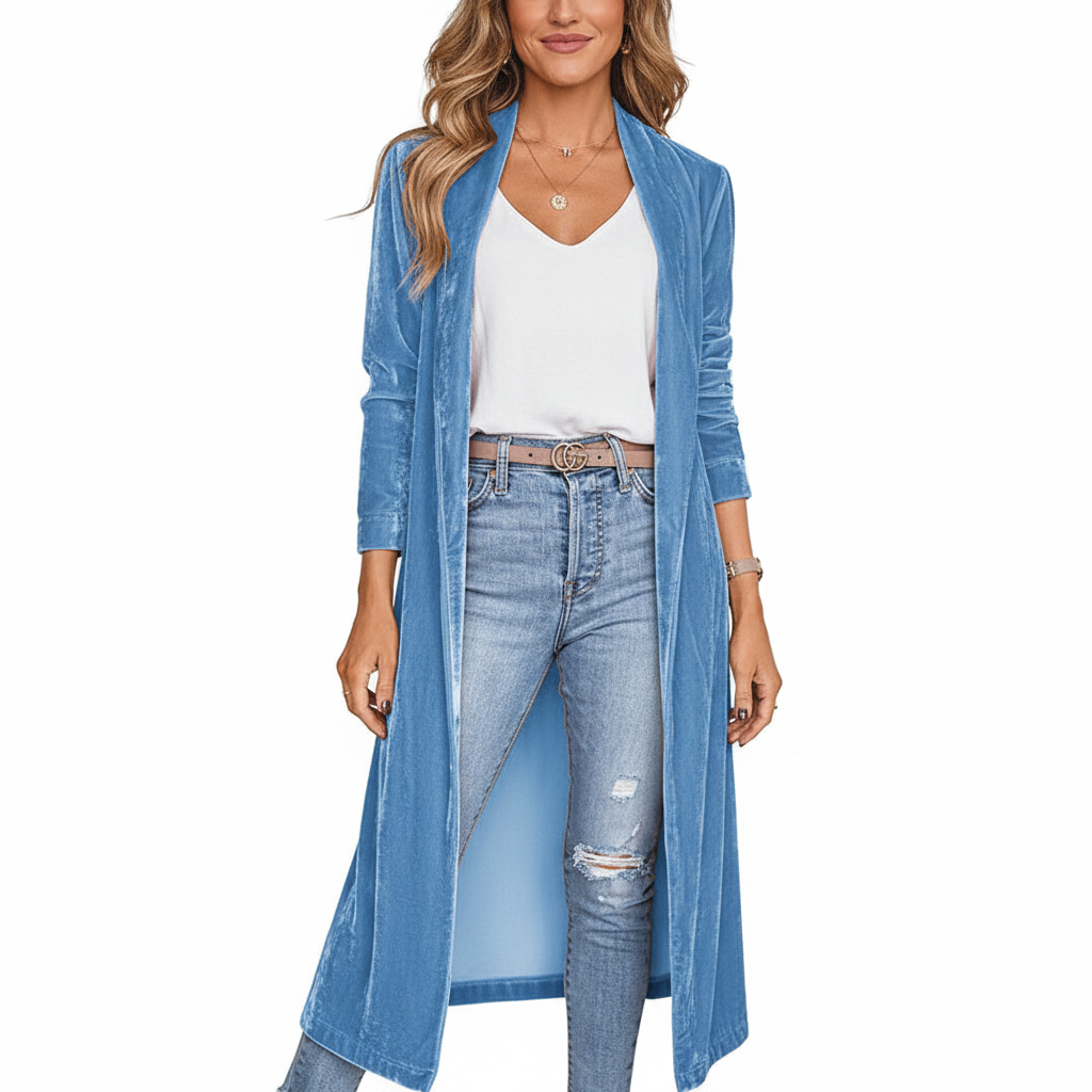 FALUVA Uzi Velvet Kimono Coat Blue