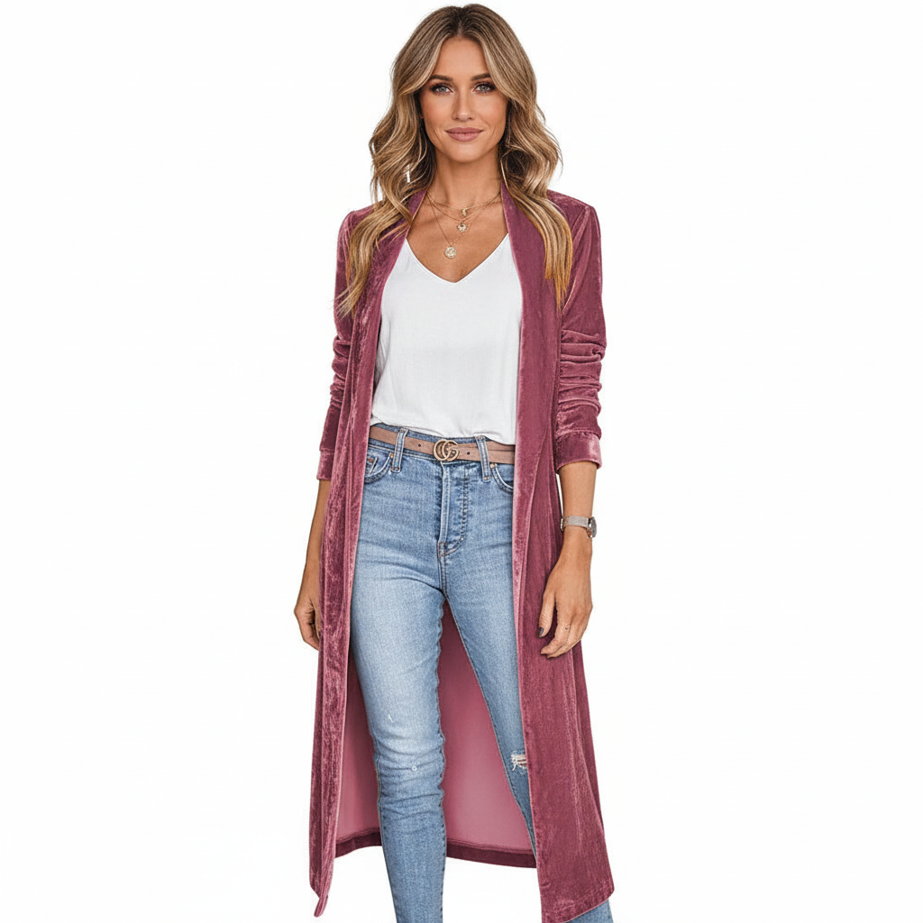 FALUVA Uzi Velvet Kimono Coat Pink