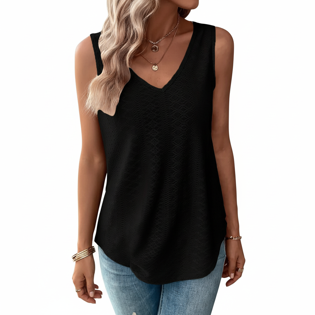 FALUVA Vel Eyelet Solid Tank Top Black
