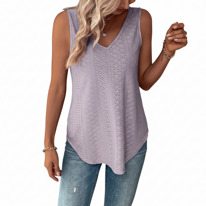 FALUVA Vel Eyelet Solid Tank Top Light Purple
