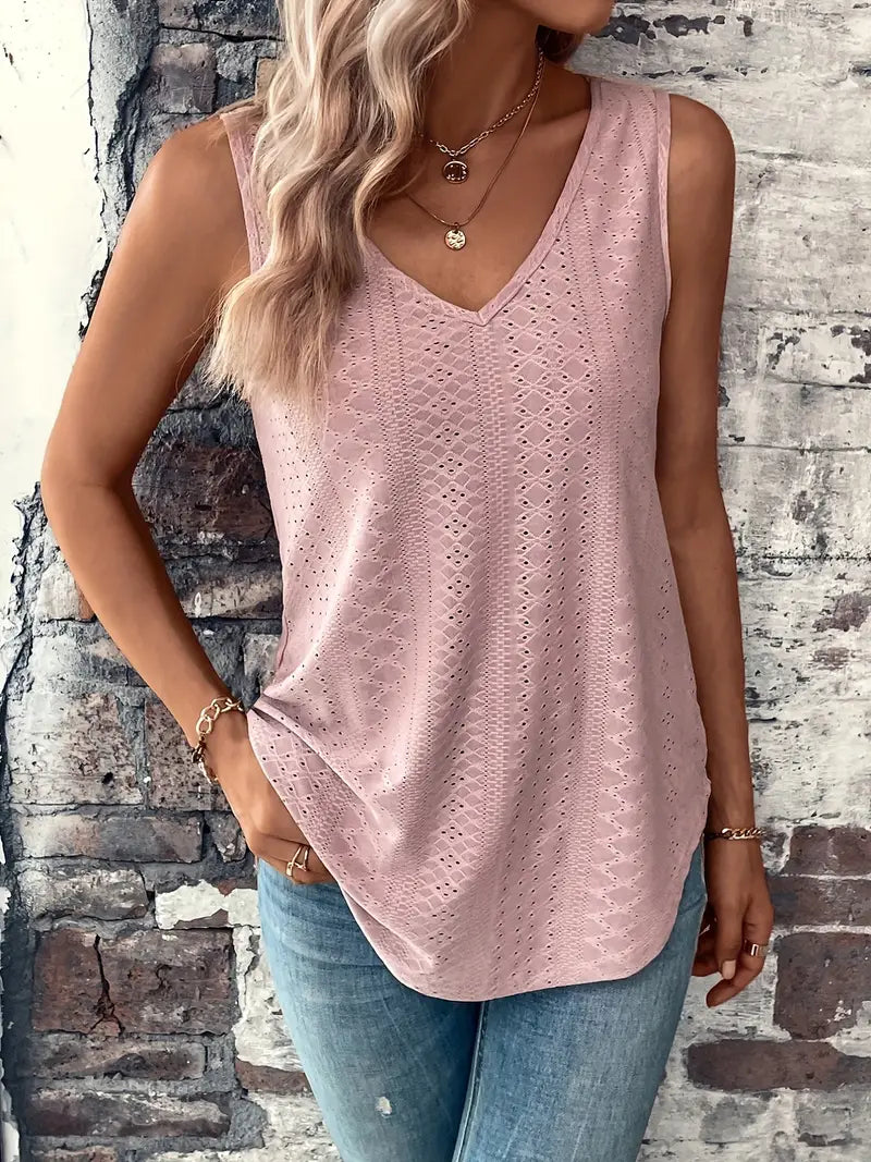 FALUVA Vel Eyelet Solid Tank Top