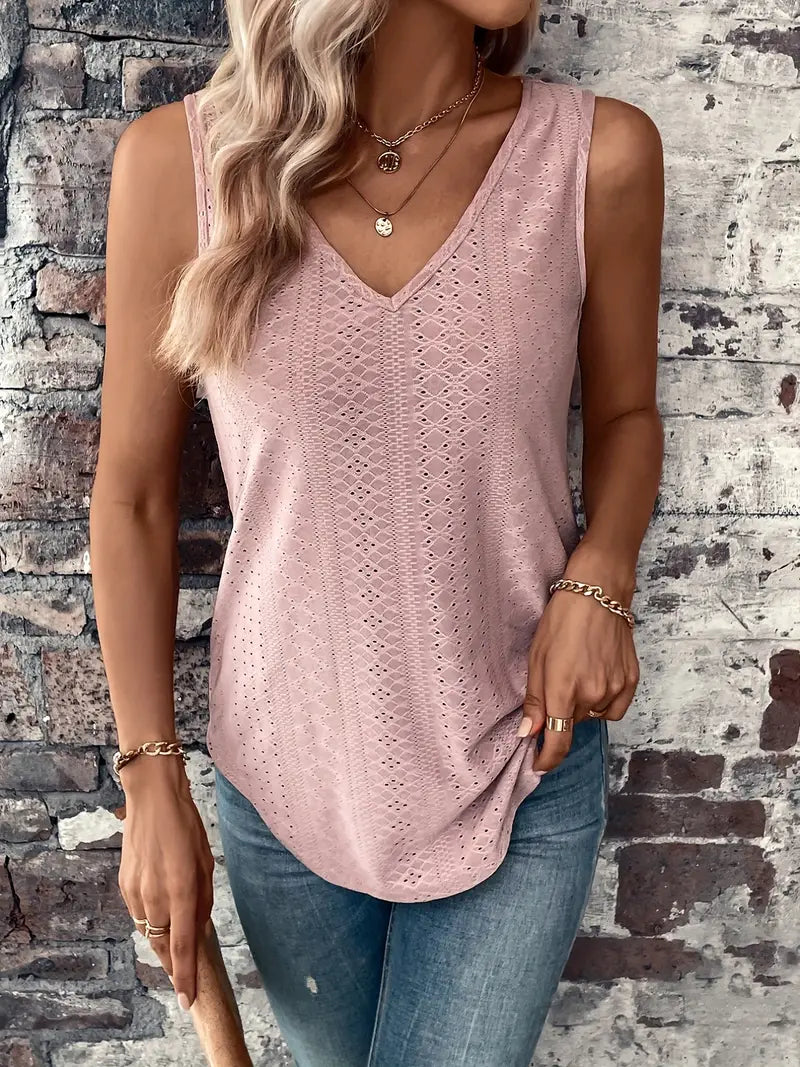 FALUVA Vel Eyelet Solid Tank Top
