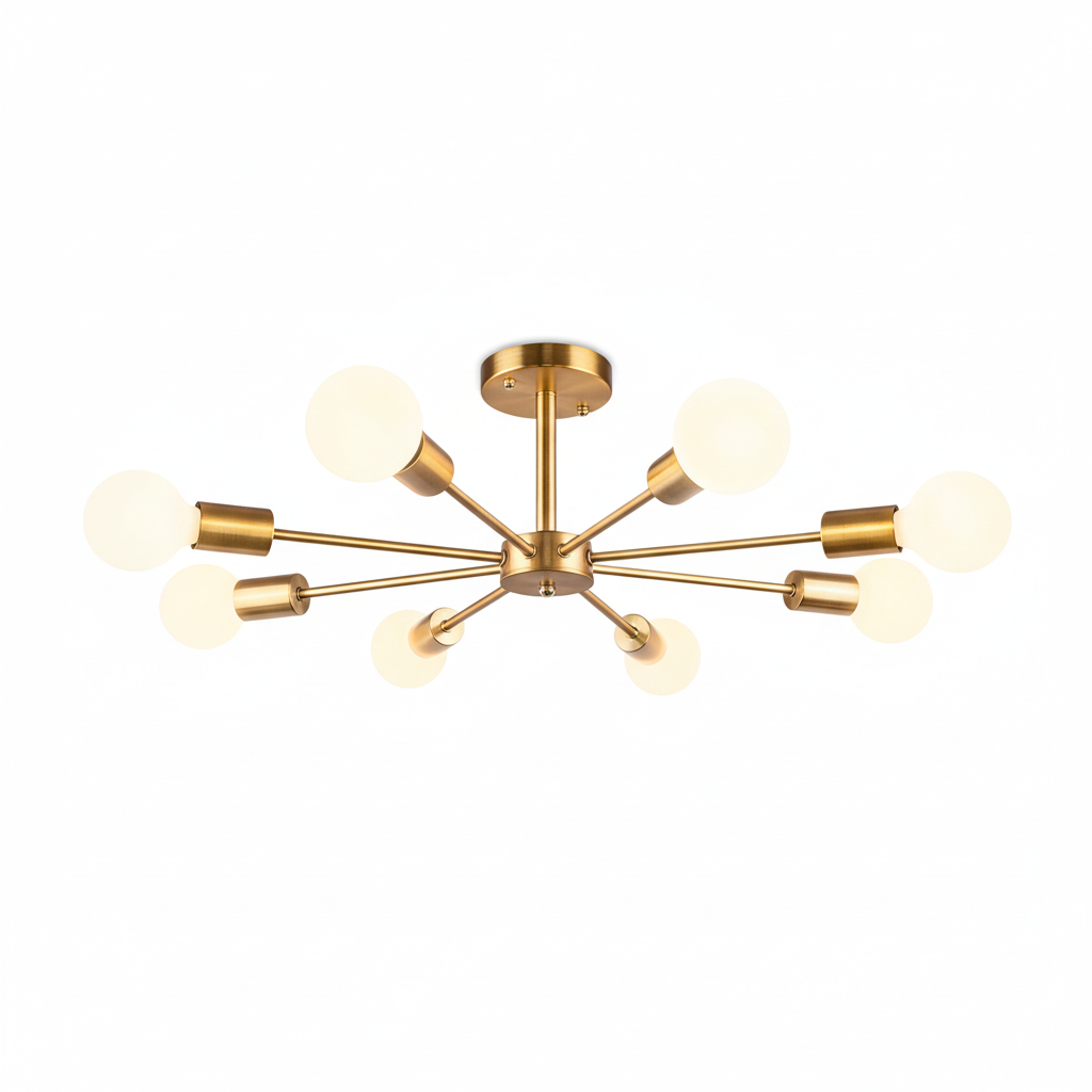 FALUVA Vera 8-Light Sputnik Semi-Flush Ceiling Light Brass