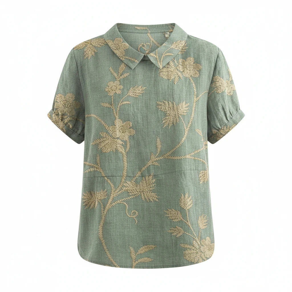 FALUVA Women's Elin Vintage Floral Blouse Green