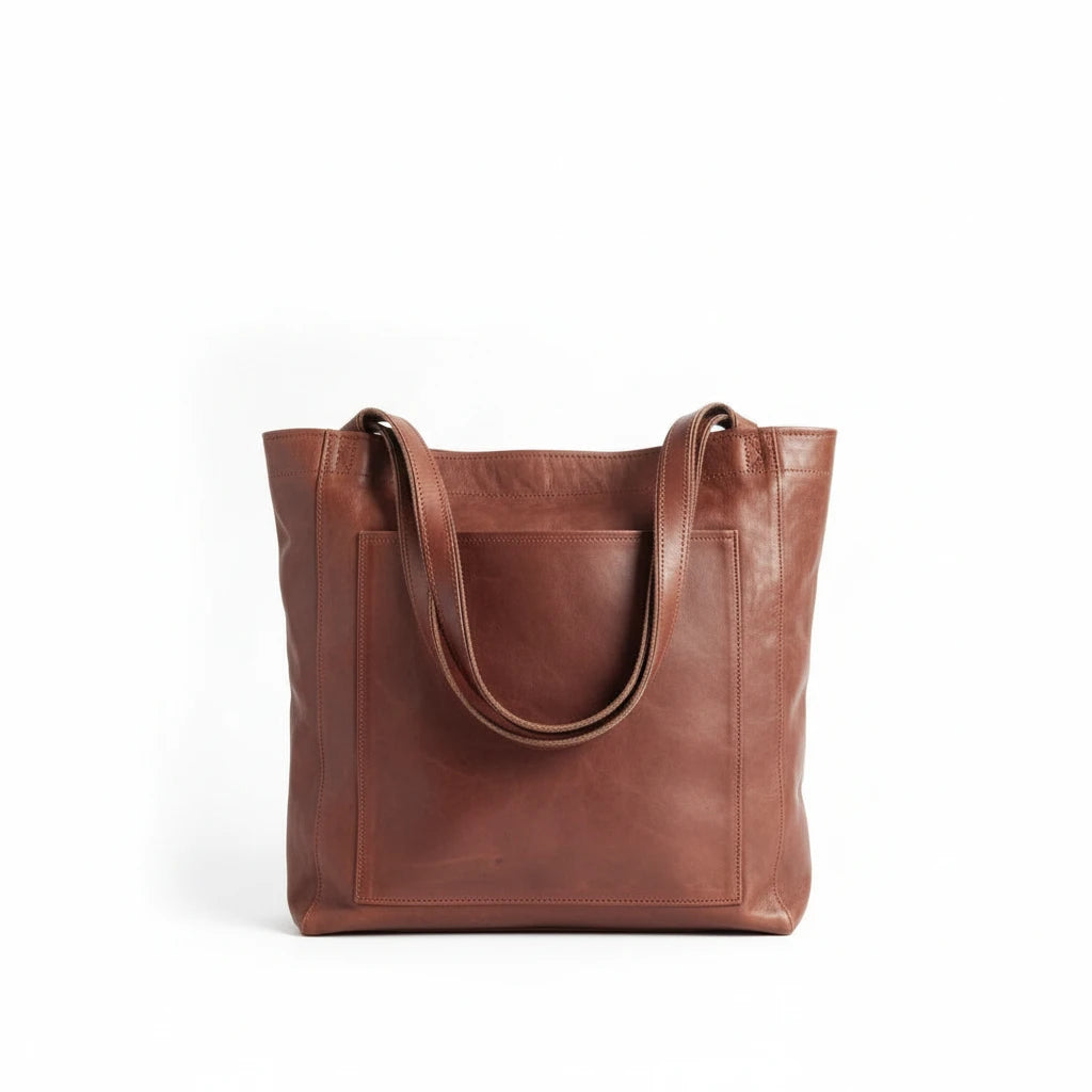 FALUVA Women's Elvi Structured Genuine Leather Shoulder Bag Dark Brown