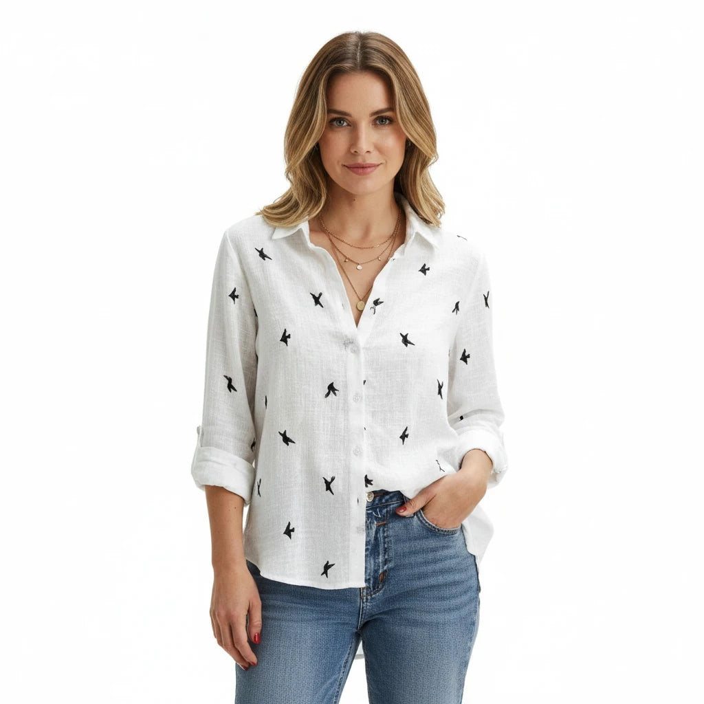 FALUVA Women's Lina Button-Front Shirt White