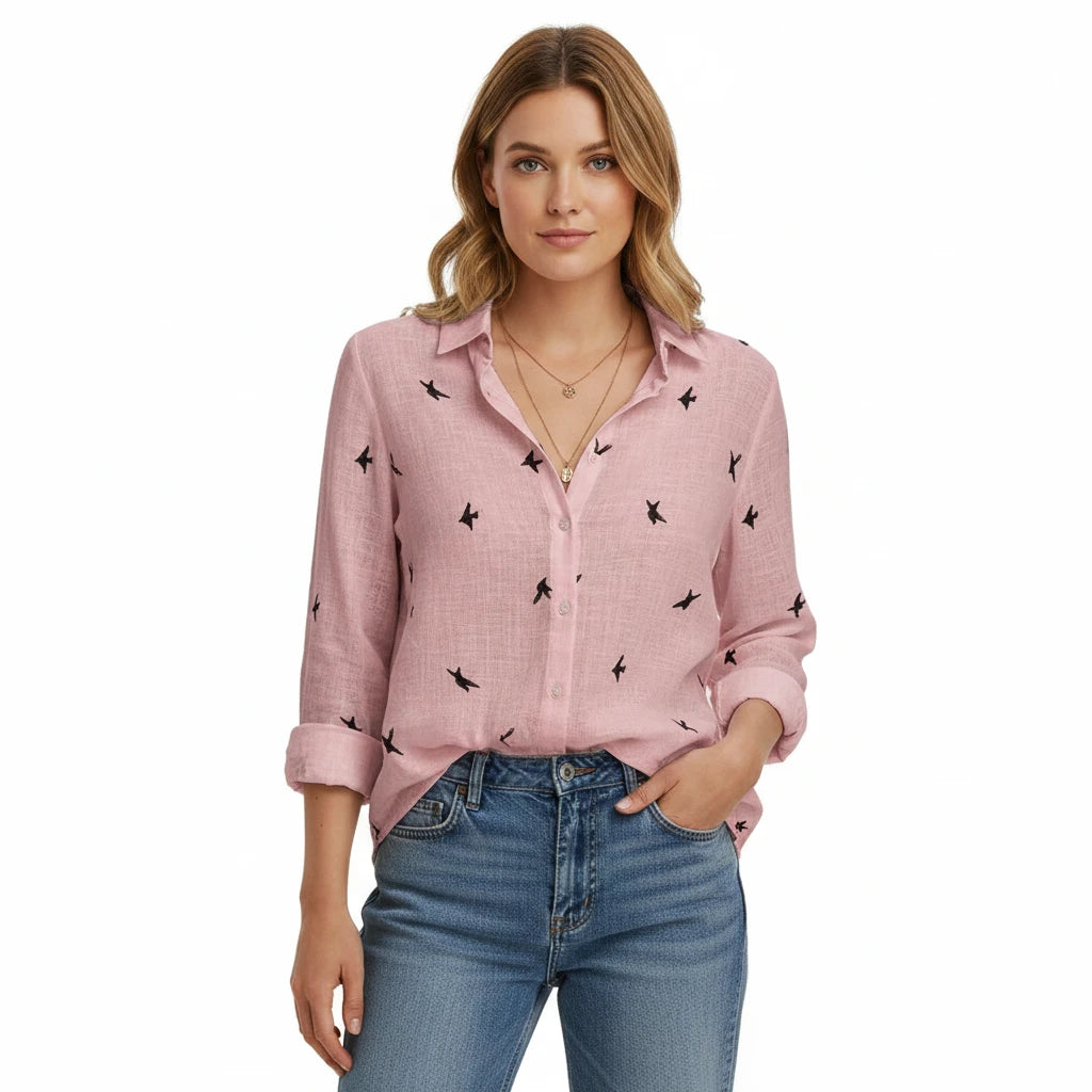 FALUVA Women's Lina Button-Front Shirt Pink