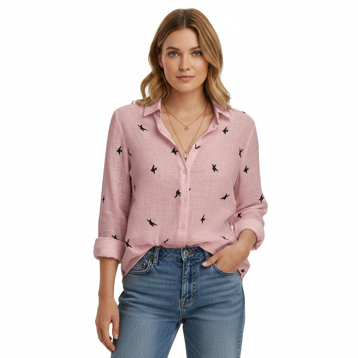 FALUVA Women's Lina Button-Front Shirt Pink
