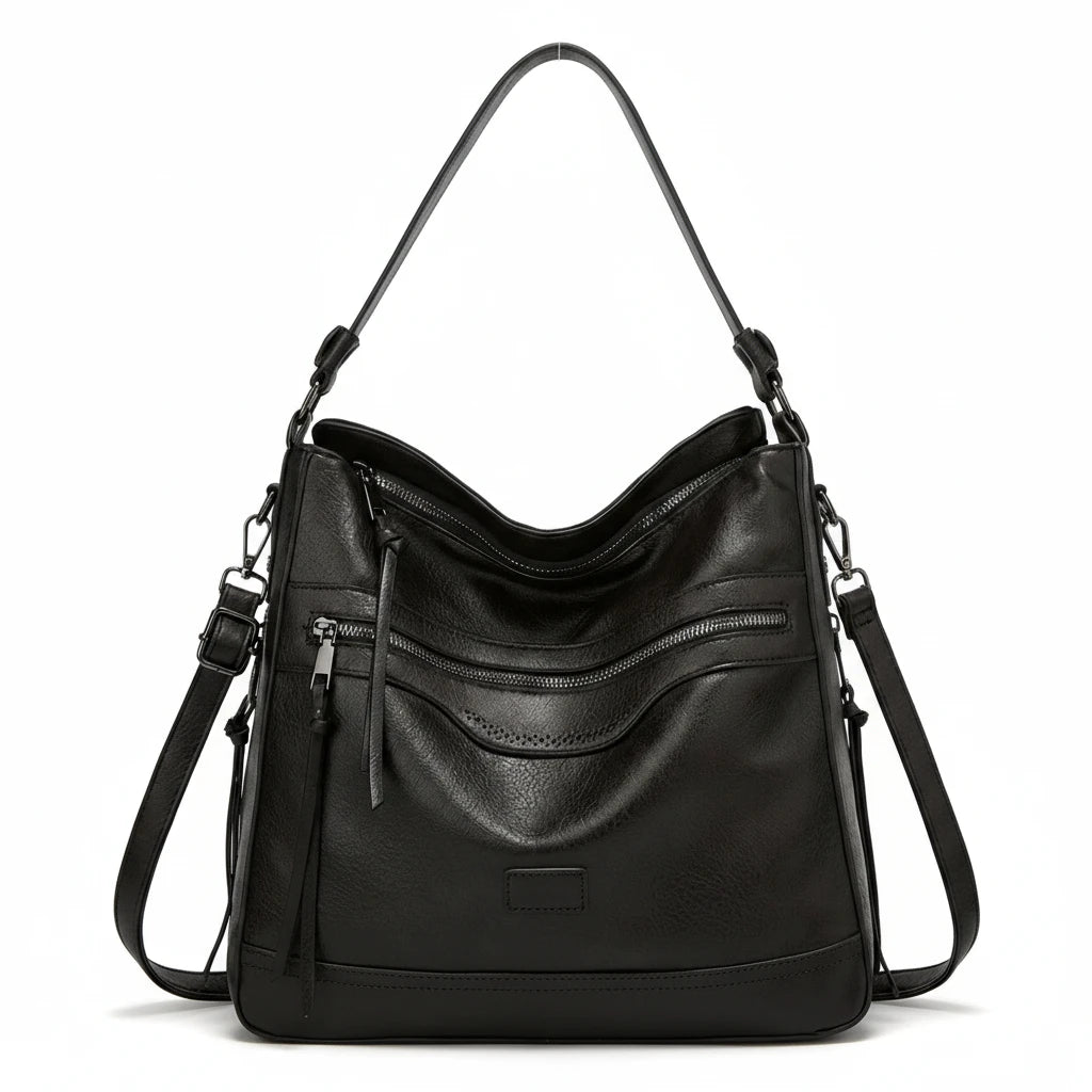 FALUVA Women's Nova Leather Shoulder Bag Black