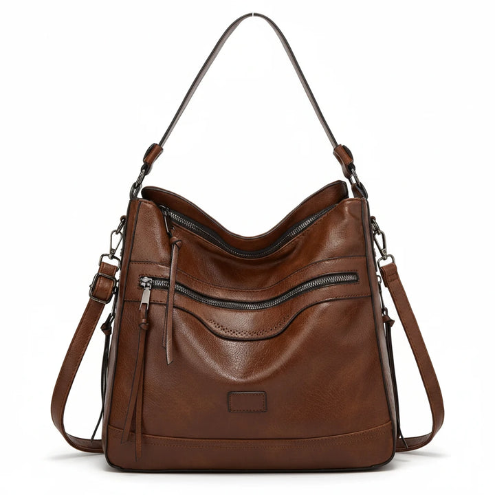 FALUVA Women's Nova Leather Shoulder Bag Dark Brown