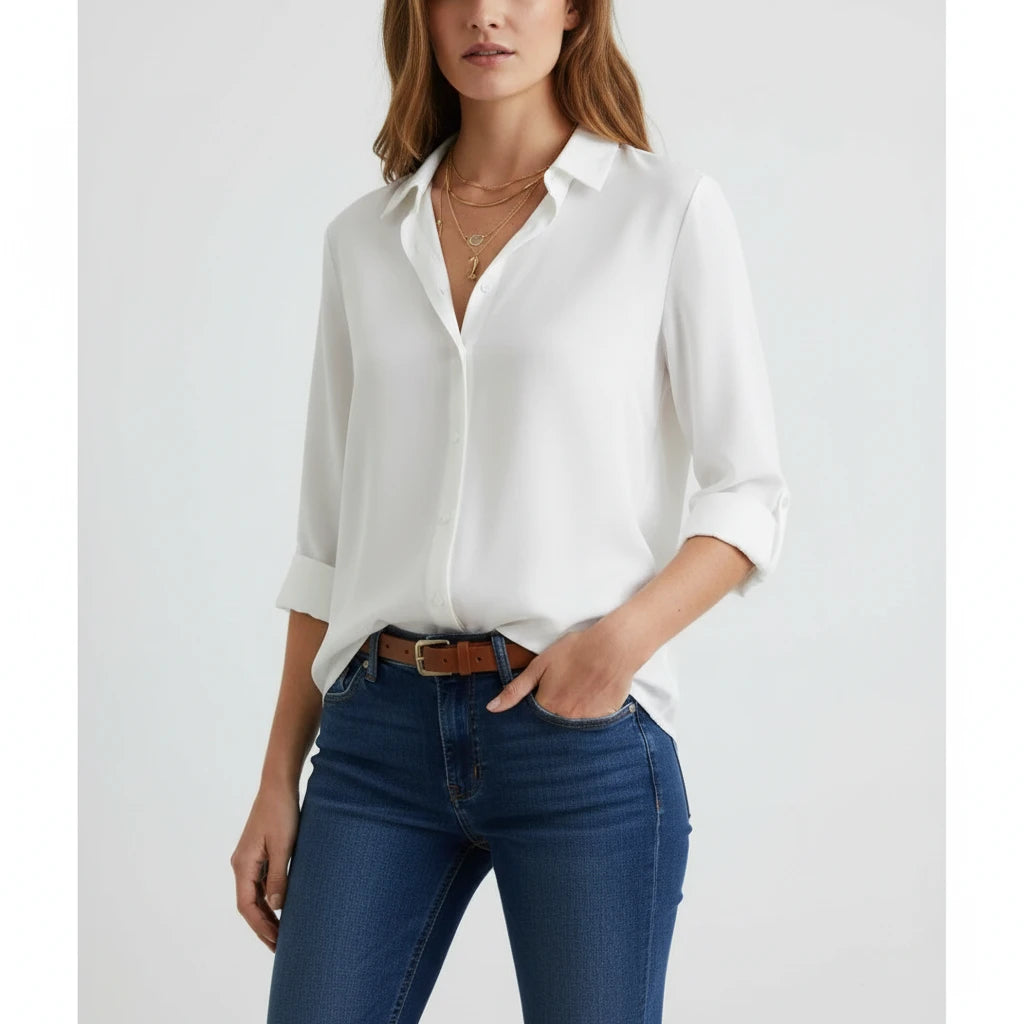 FALUVA Women's Vani Long Sleeve Button-Down Blouse White