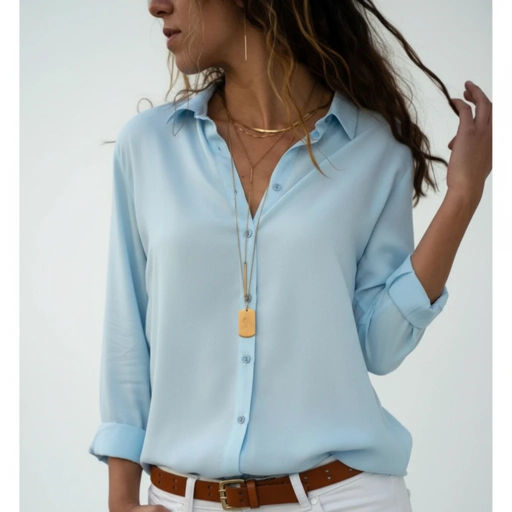 FALUVA Women's Vani Long Sleeve Button-Down Blouse Blue