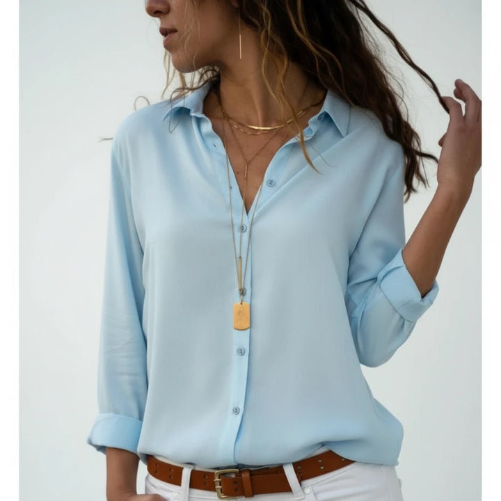 FALUVA Women's Vani Long Sleeve Button-Down Blouse Blue