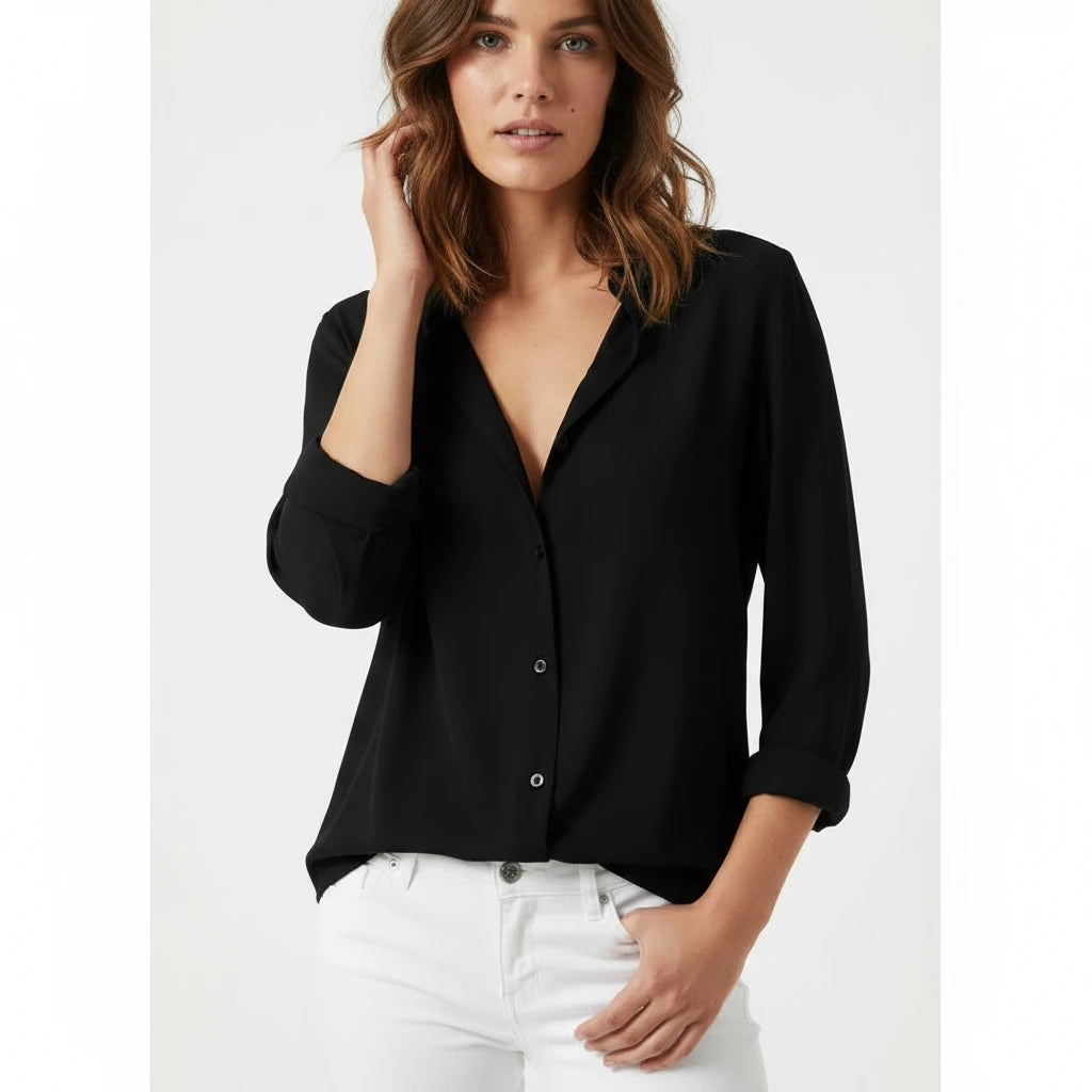 FALUVA Women's Vani Long Sleeve Button-Down Blouse Black