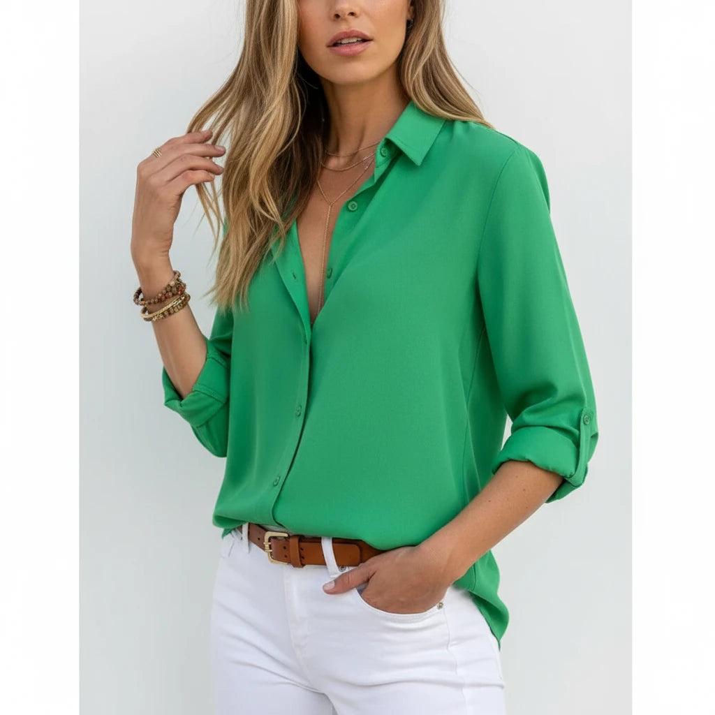 FALUVA Women's Vani Long Sleeve Button-Down Blouse Green