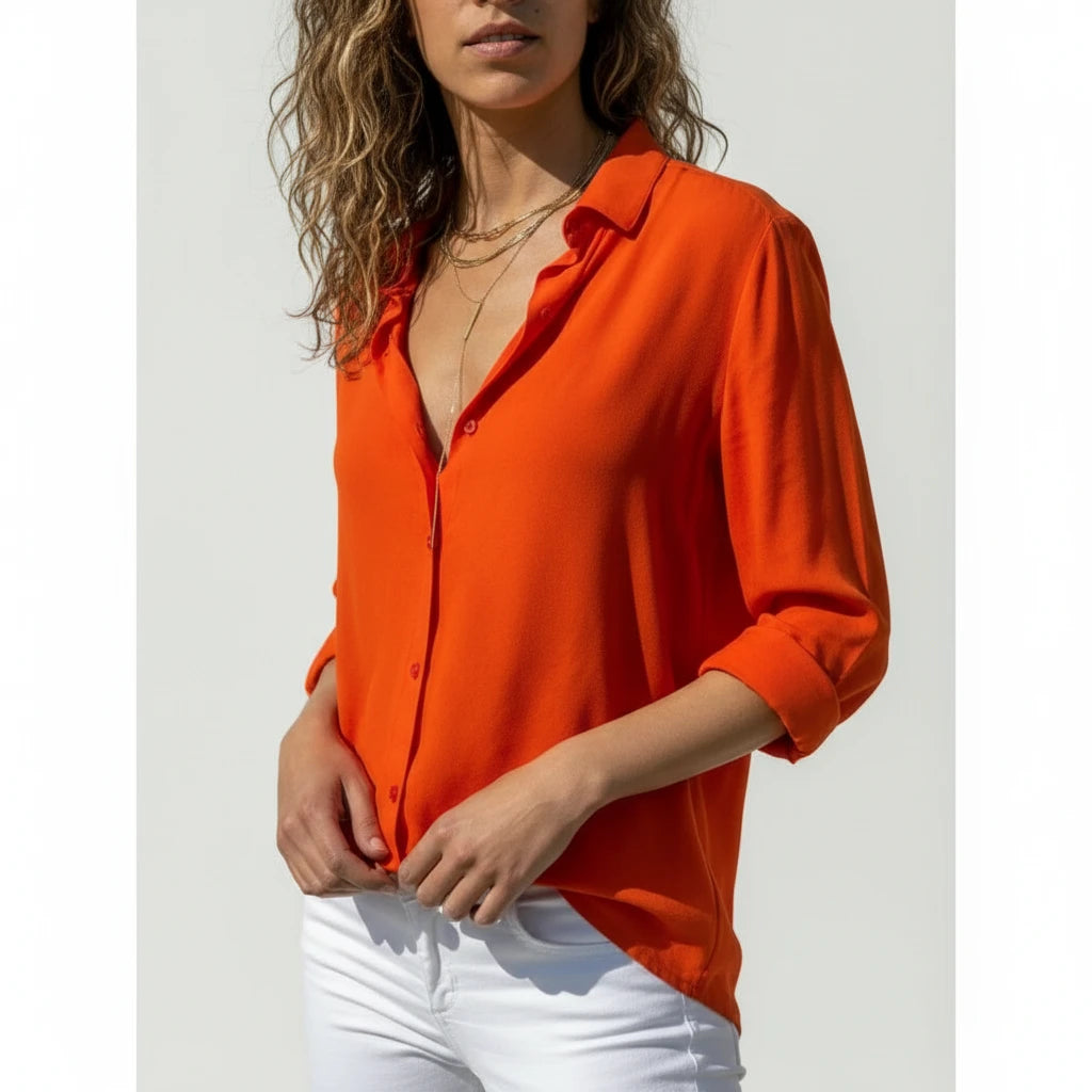 FALUVA Women's Vani Long Sleeve Button-Down Blouse Orange