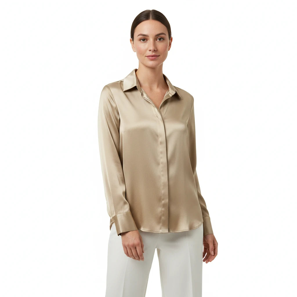 FALUVA Women's Vira Luxurious Classic Silk Blouse Green