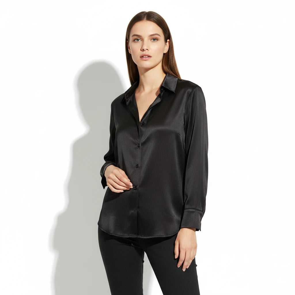 FALUVA Women's Vira Luxurious Classic Silk Blouse Black