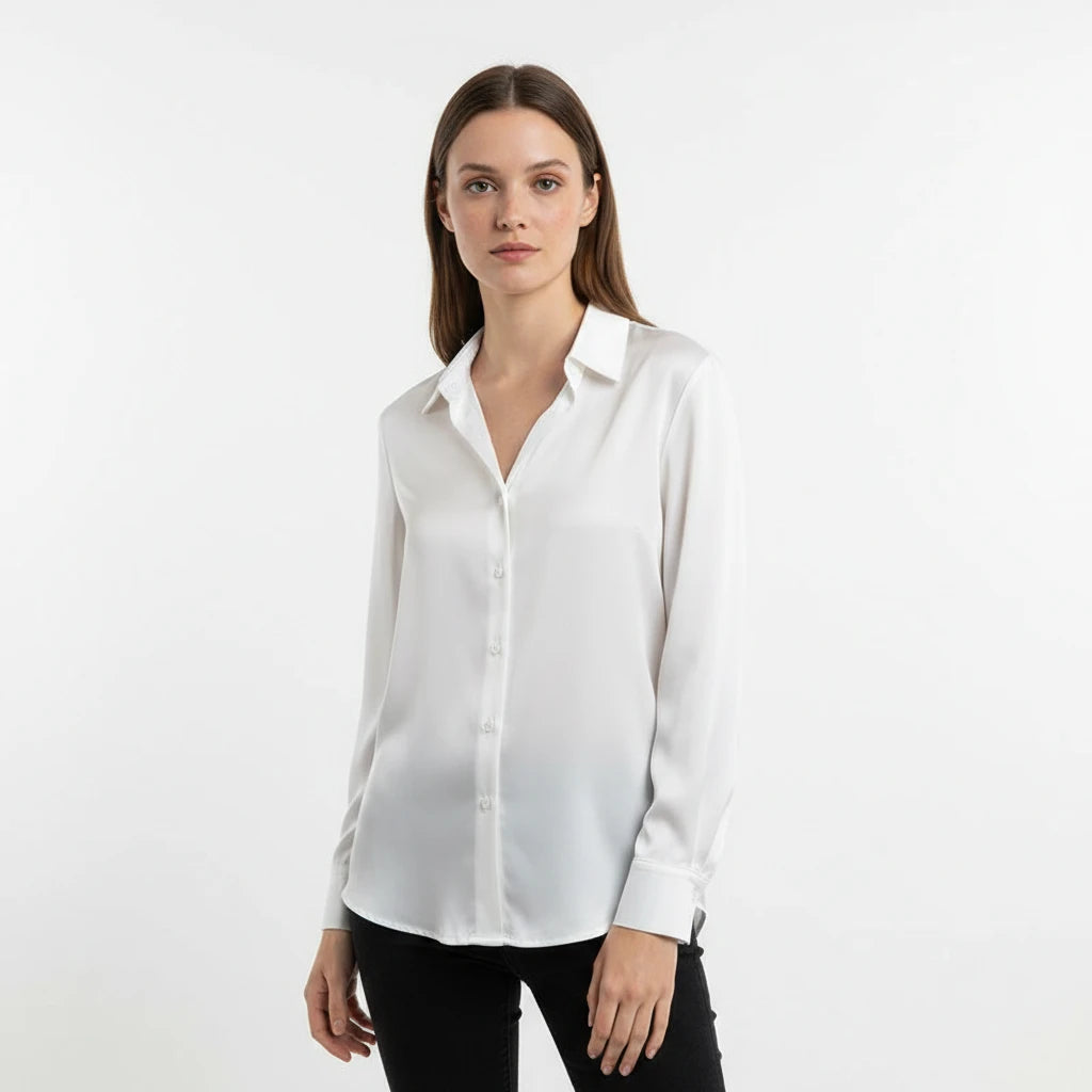 FALUVA Women's Vira Luxurious Classic Silk Blouse White