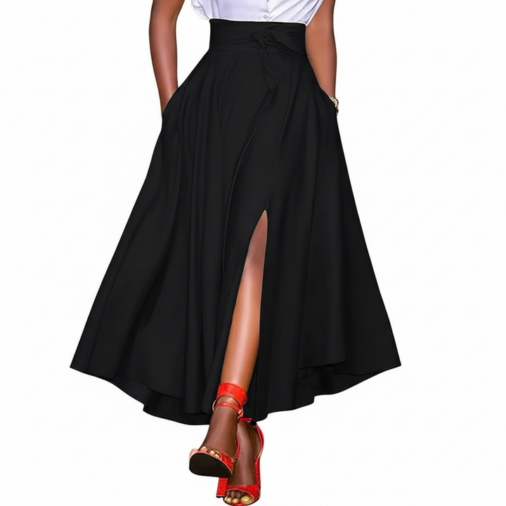FALUVA Wren Pleated Ruffle Hem Tied Skirt Black