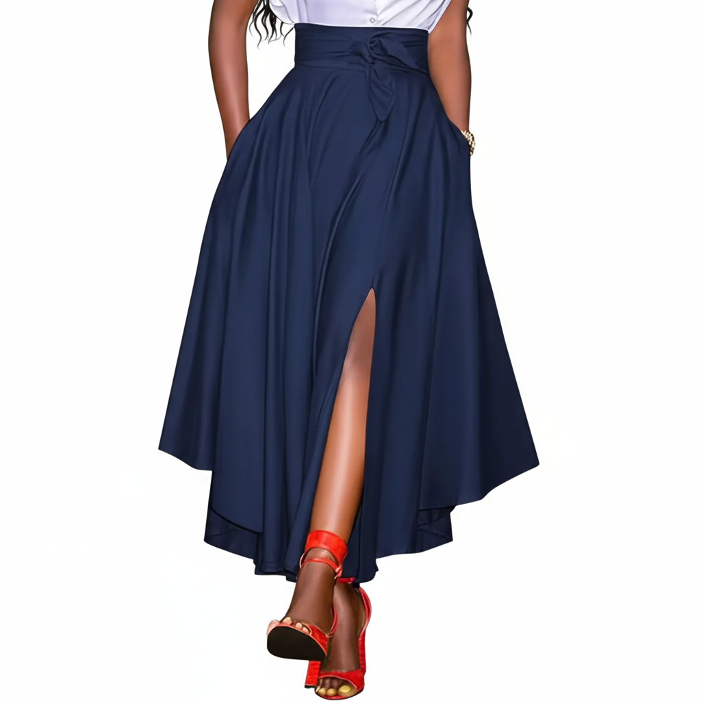 FALUVA Wren Pleated Ruffle Hem Tied Skirt Blue
