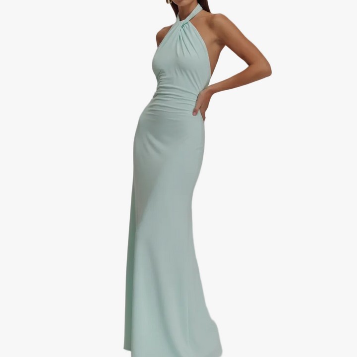 FALUVA Xenia Slinky Halter Maxi Dress Lagoon